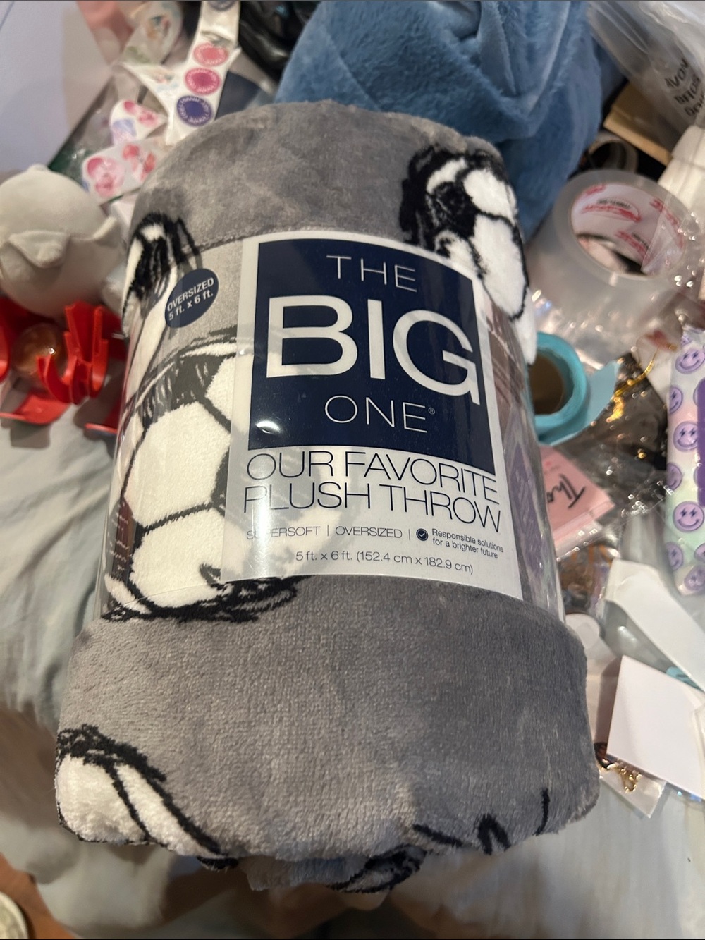 The Big One Gray and White Plush Throw Blanket